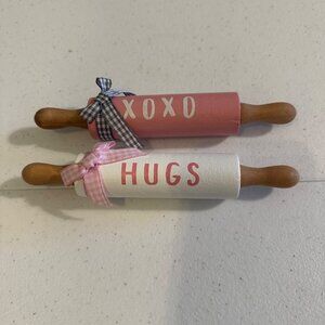 XOXO - HUGS Valentines decoration Love themed mini rolling pins farmhouse Love